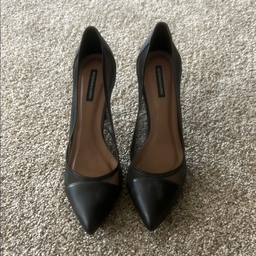 BCBG MAXAZARIA Black Pointed Toe Pumps, mesh side panel